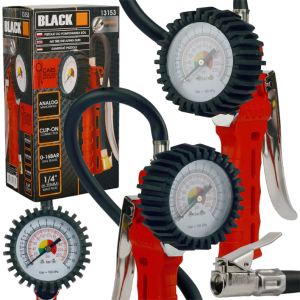 PISTOLET DO POMPOWANIA KÓŁ DUŻY GUMOWANY MANOMETR BLACK 16BAR 220PSI