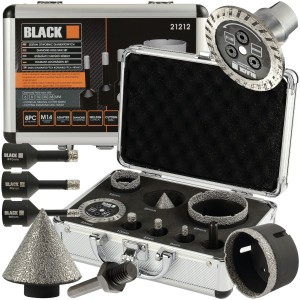 ZESTAW 8el OTWORNIC DIAMENTOWYCH M14 KORONKI 6-68MM GRES PŁYTKI BLACK