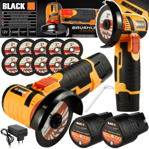 MINI SZLIFIERKA KĄTOWA BEZSZCZOTKOWA AKUMULATOROWA BLACK 12V 76MM 2x1,5Ah