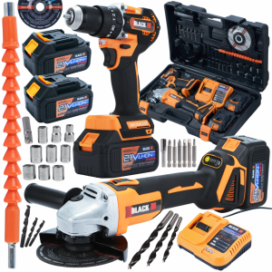 ZESTAW NARZĘDZI AKU 2X 4AH 21V 2w1 SZLIFIERKA WIERTARKO-WKRĘTARKA UDAR BLAC