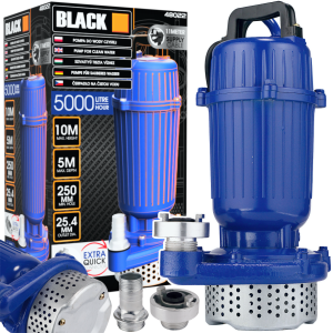 ZANURZENIOWA POMPA DO WODY CZYSTEJ SITKO ALUMINOWA OBUDOWA 1" 5000L/H BLACK