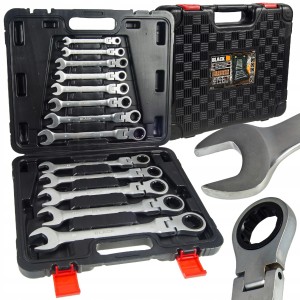 ZESTAW KLUCZE PŁASKO OCZKOWE GRZECHOTKA ŁAMANE 8-32mm BLACK 13 ELEMENTÓW
