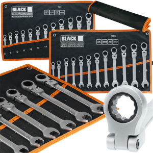 ZESTAW KLUCZY PŁASKICH Z GRZECHOTKĄ ŁAMANE 8-19mm 12PC PŁACHTA  BLACK